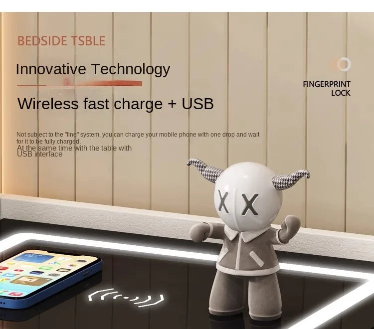 Smart Bedside Table — Wireless Charging, Fingerprint Lock & Bluetooth Speaker