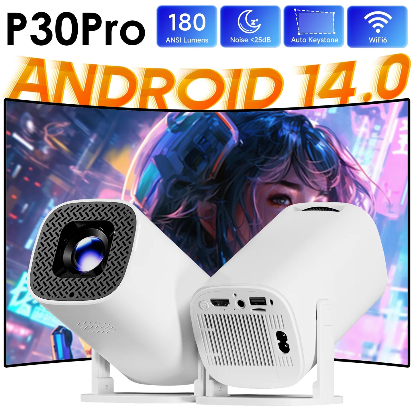 P30 Pro — Android 14 Smart Mini Projector