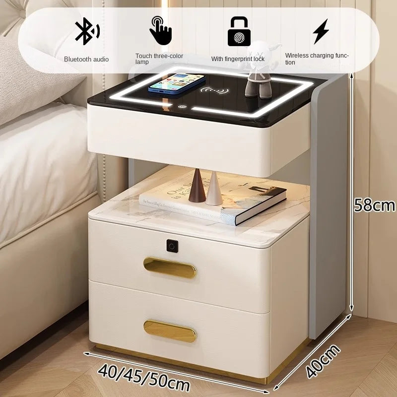 Smart Bedside Table — Wireless Charging, Fingerprint Lock & Bluetooth Speaker