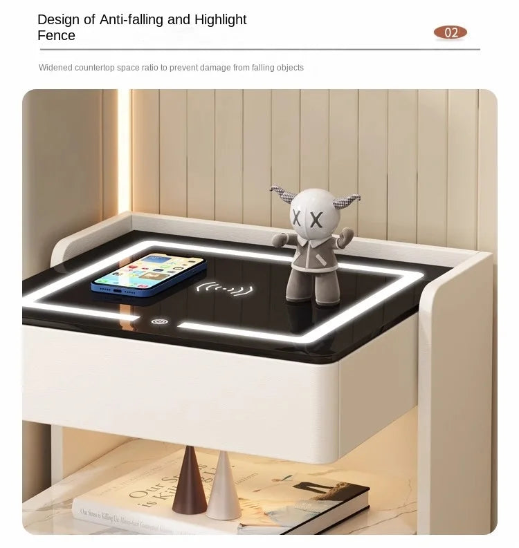 Smart Bedside Table — Wireless Charging, Fingerprint Lock & Bluetooth Speaker